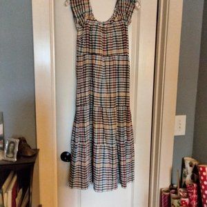 Loft Plaid Tiered Midi Dress XS NWOT